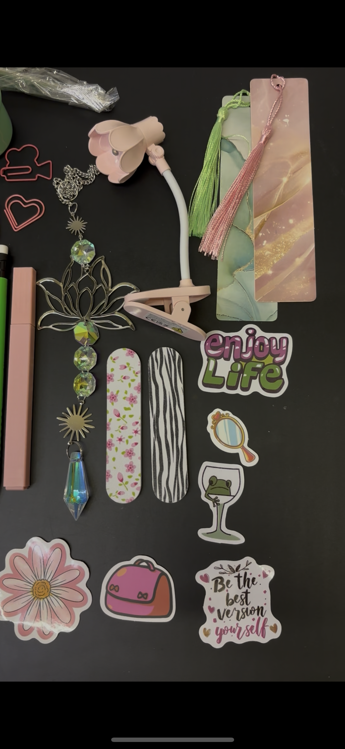 Pink and Green Gift Set of Stationary and Personal Care Items Includes Notepads Pens and Decorative Accessories
