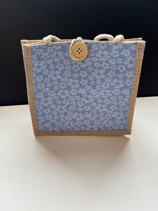 Mini Tote Handbag Lightweight Rope Handle Cute Button Fastening Floral & Heart Designs for Everyday Use