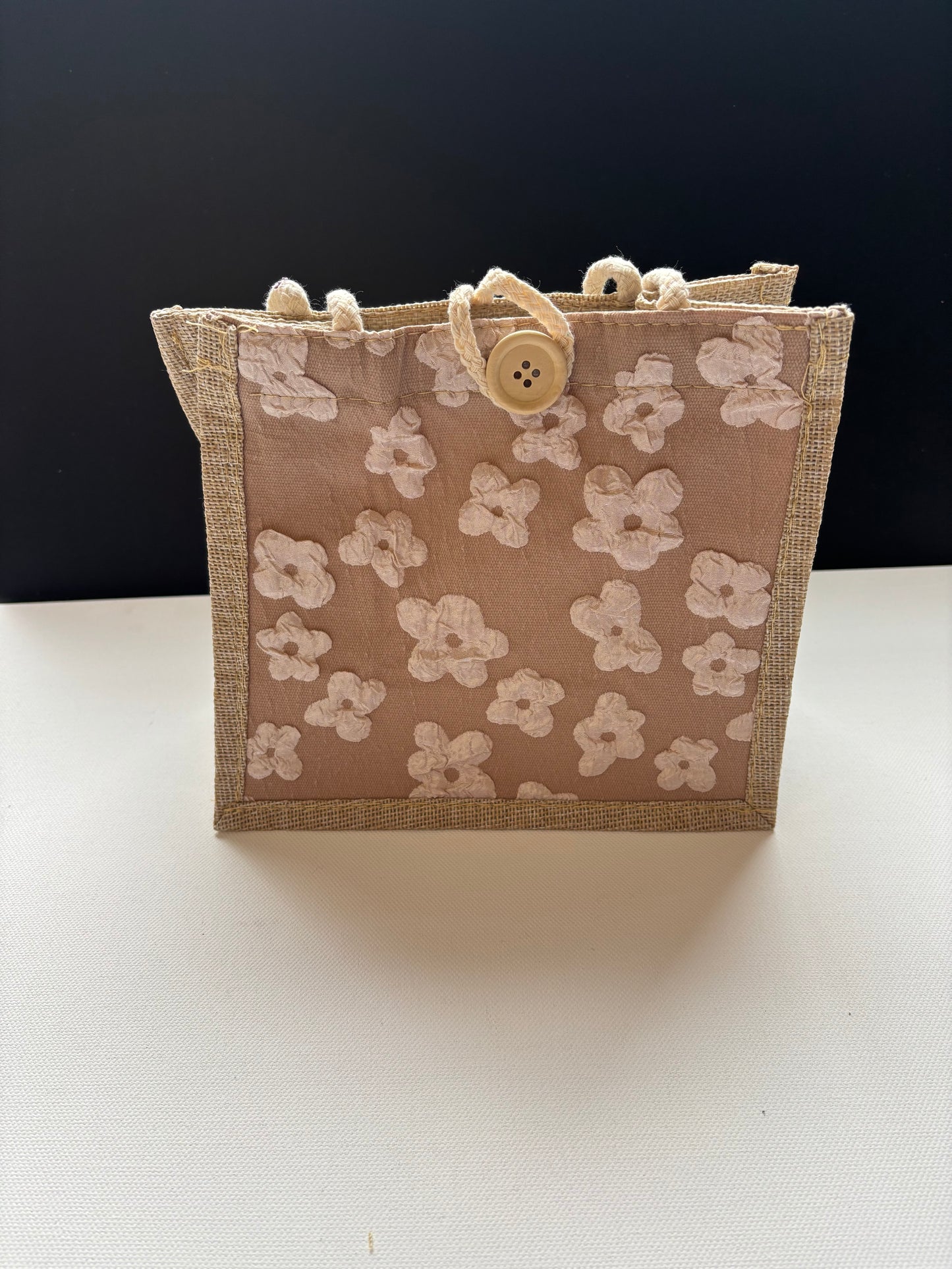 Mini Tote Handbag Lightweight Rope Handle Cute Button Fastening Floral & Heart Designs for Everyday Use