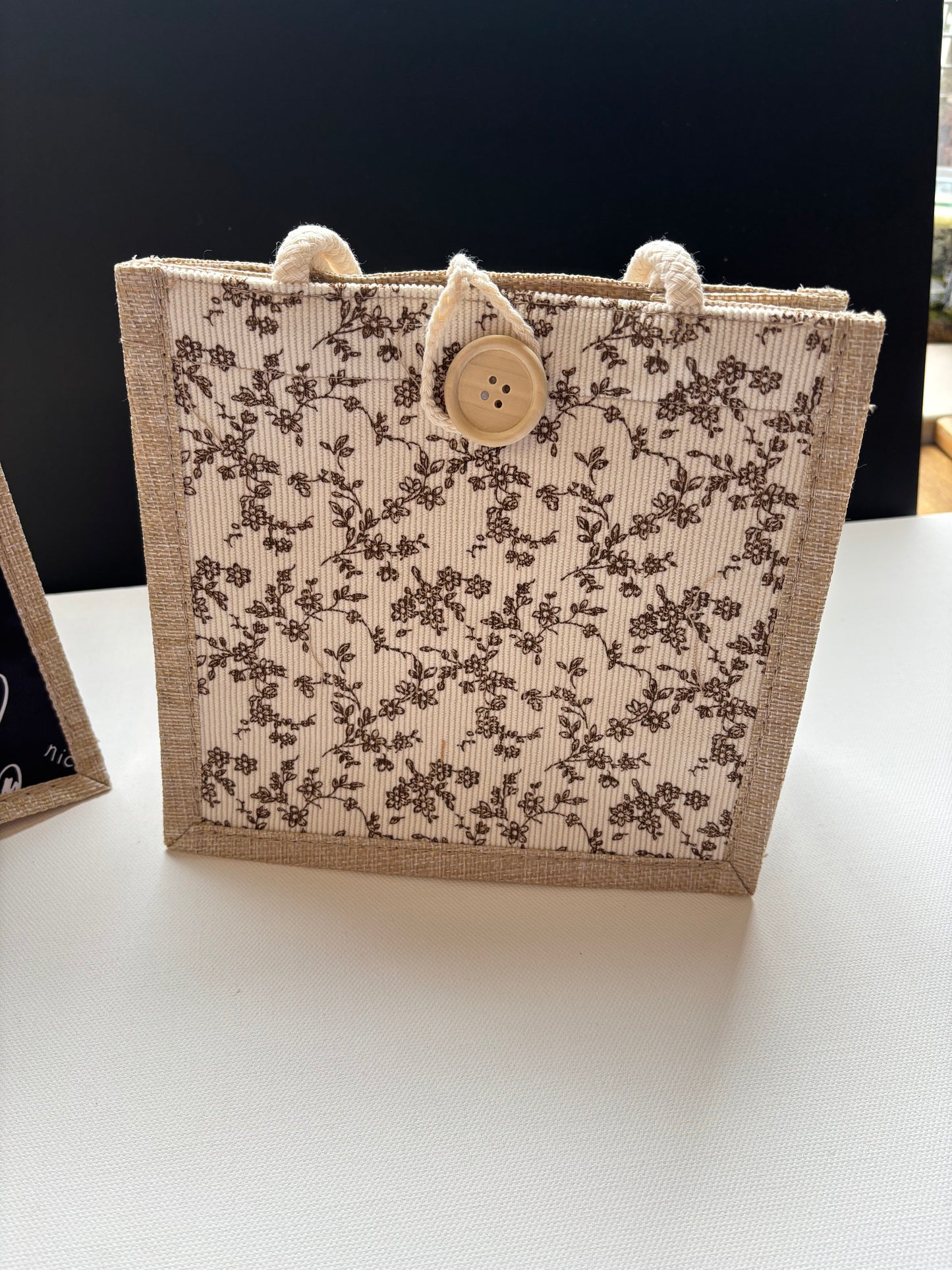 Mini Tote Handbag Lightweight Rope Handle Cute Button Fastening Floral & Heart Designs for Everyday Use