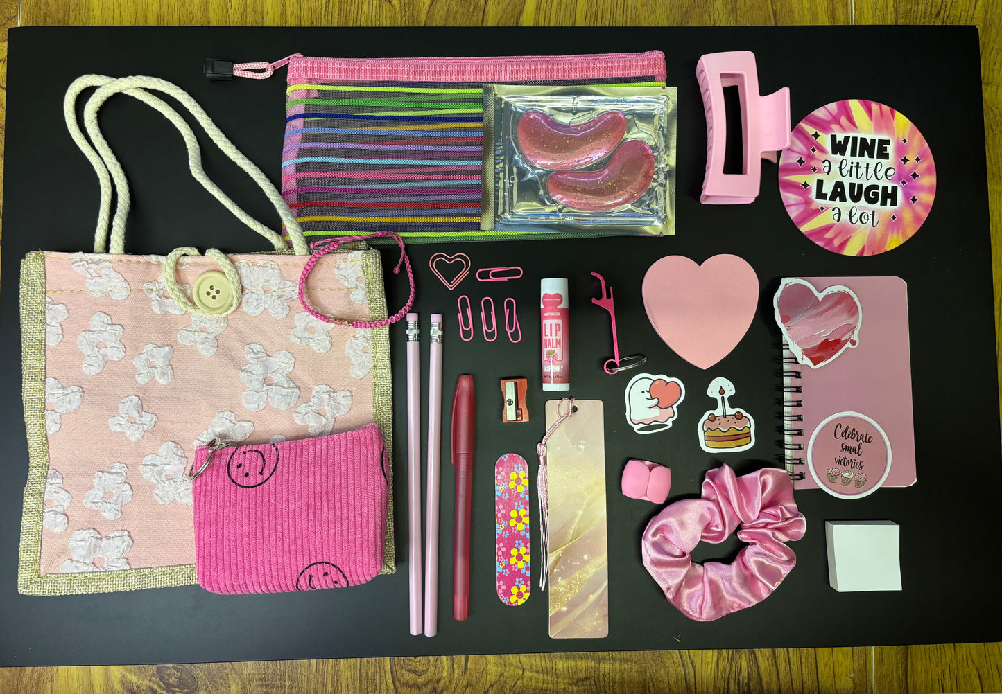 Pink themed stationary and personal care bundle