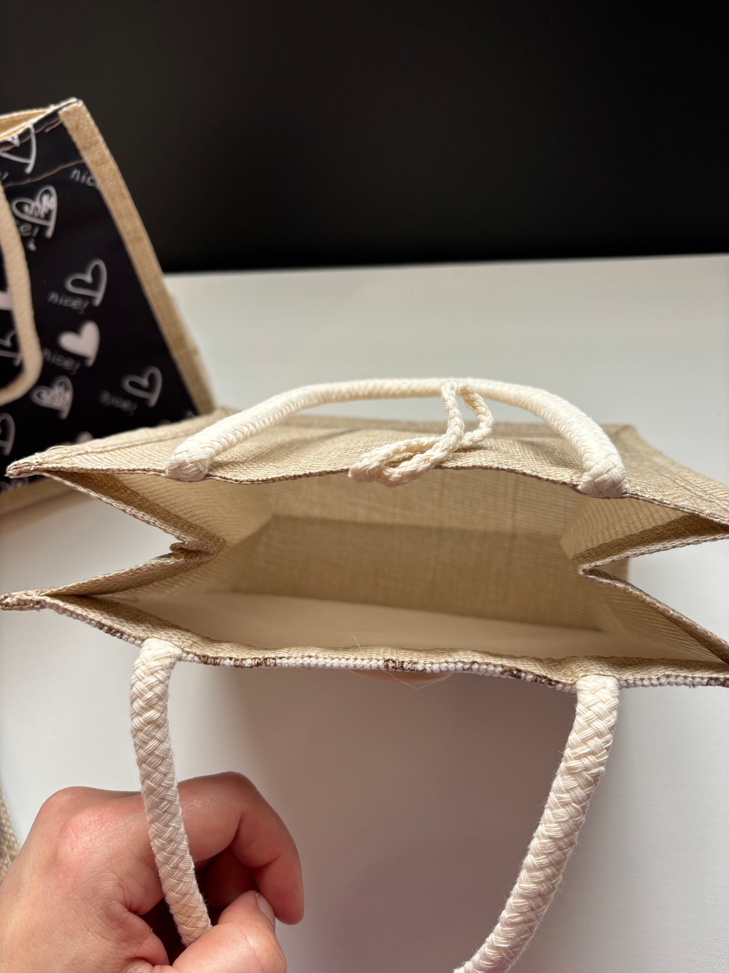 Mini Tote Handbag Lightweight Rope Handle Cute Button Fastening Floral & Heart Designs for Everyday Use