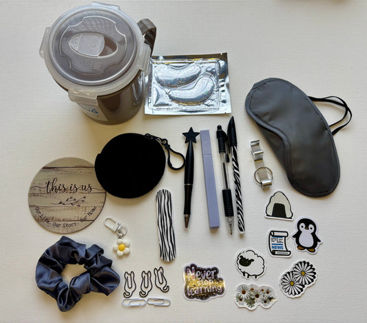 Black White & Grey bundle Gift Set including Stationary and self care products