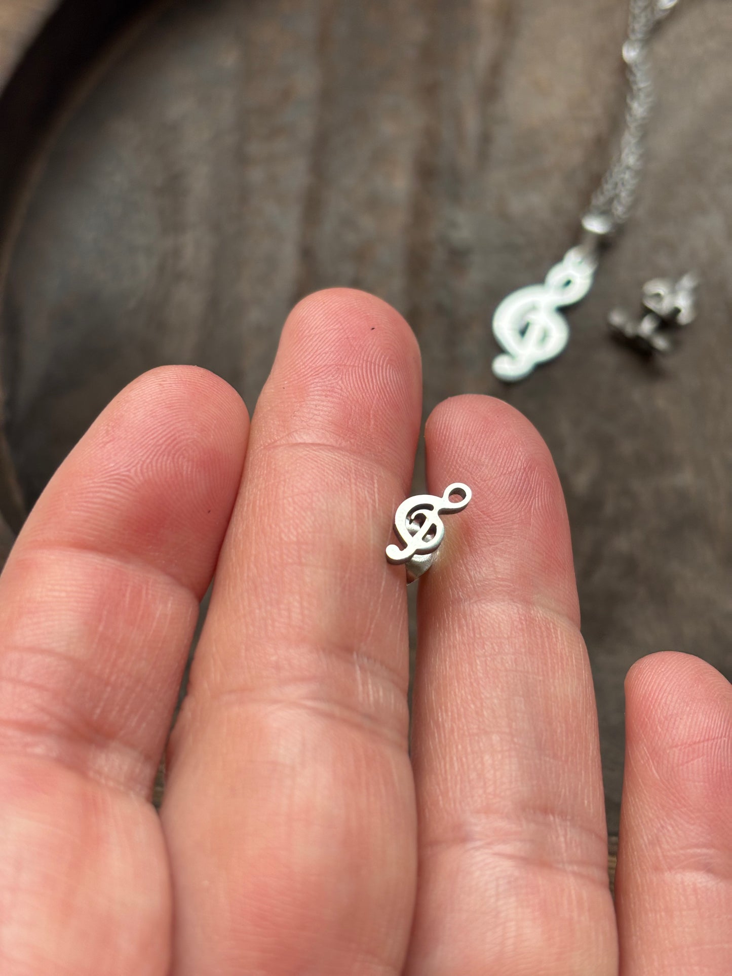 Stainless Steel Treble Clef Pendant with Matching Stud Earrings 17 Inch Chain and Butterfly Back Studs Musical Jewelry Set