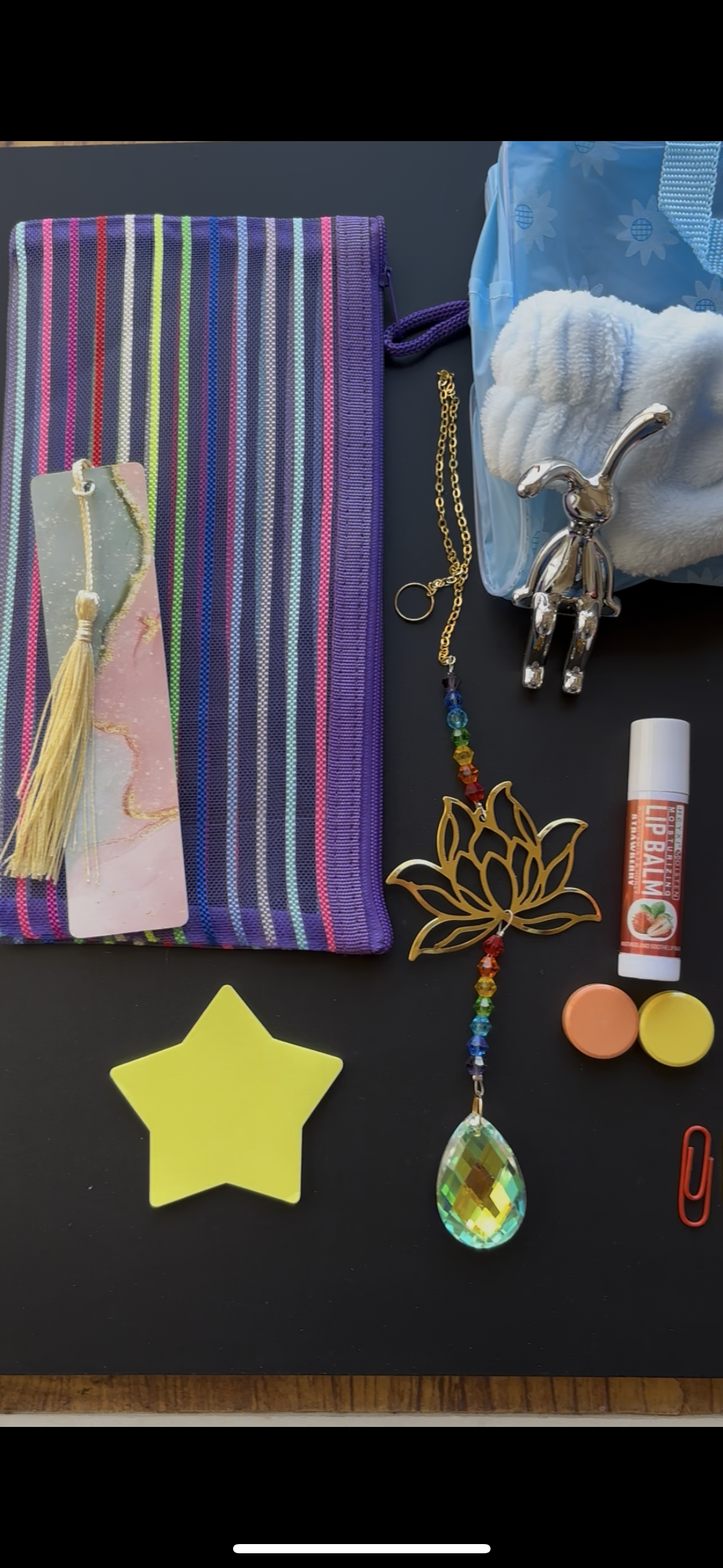 Blue and Yellow Stationery Bundle - Includes Pens Clips Bookmarks Stickers Hair Clip & More Self Care Products