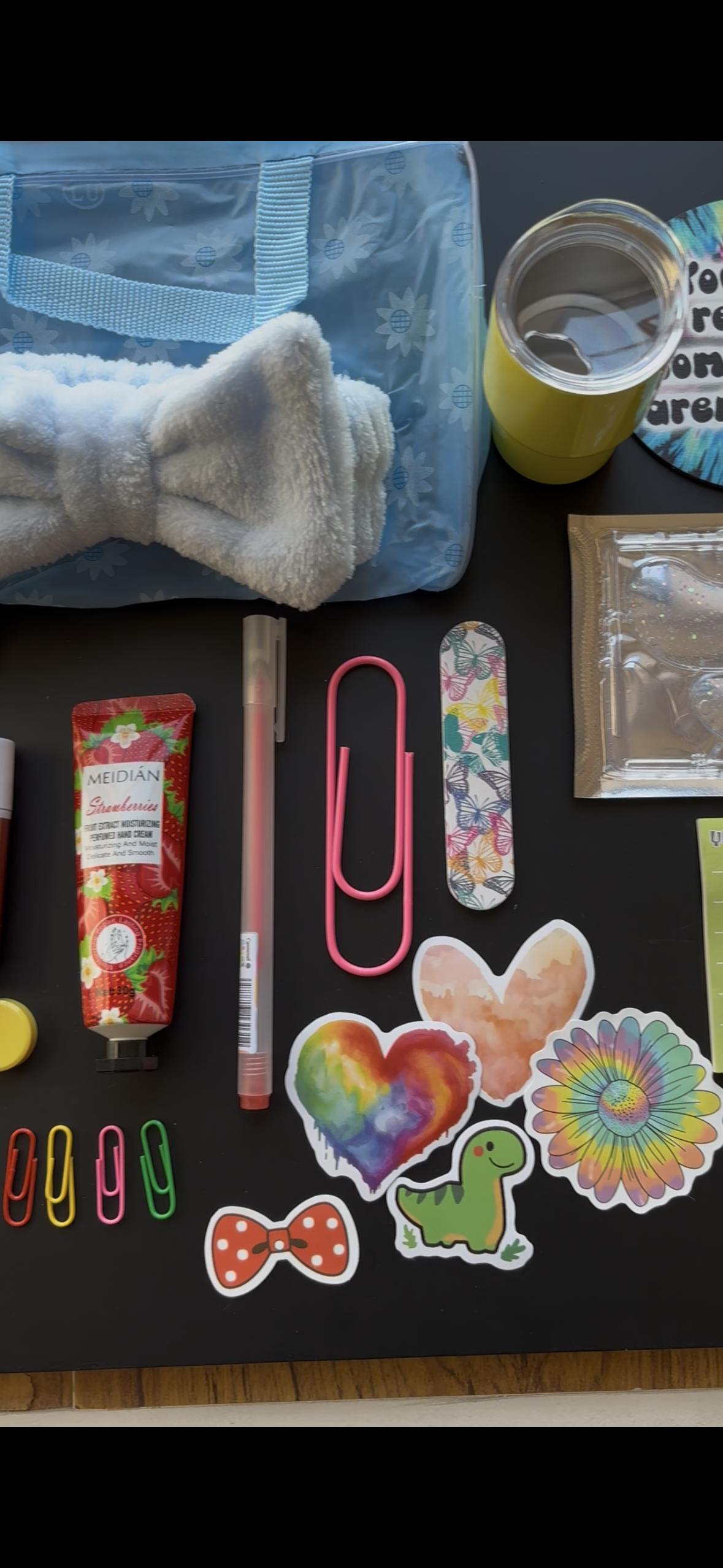 Blue and Yellow Stationery Bundle - Includes Pens Clips Bookmarks Stickers Hair Clip & More Self Care Products