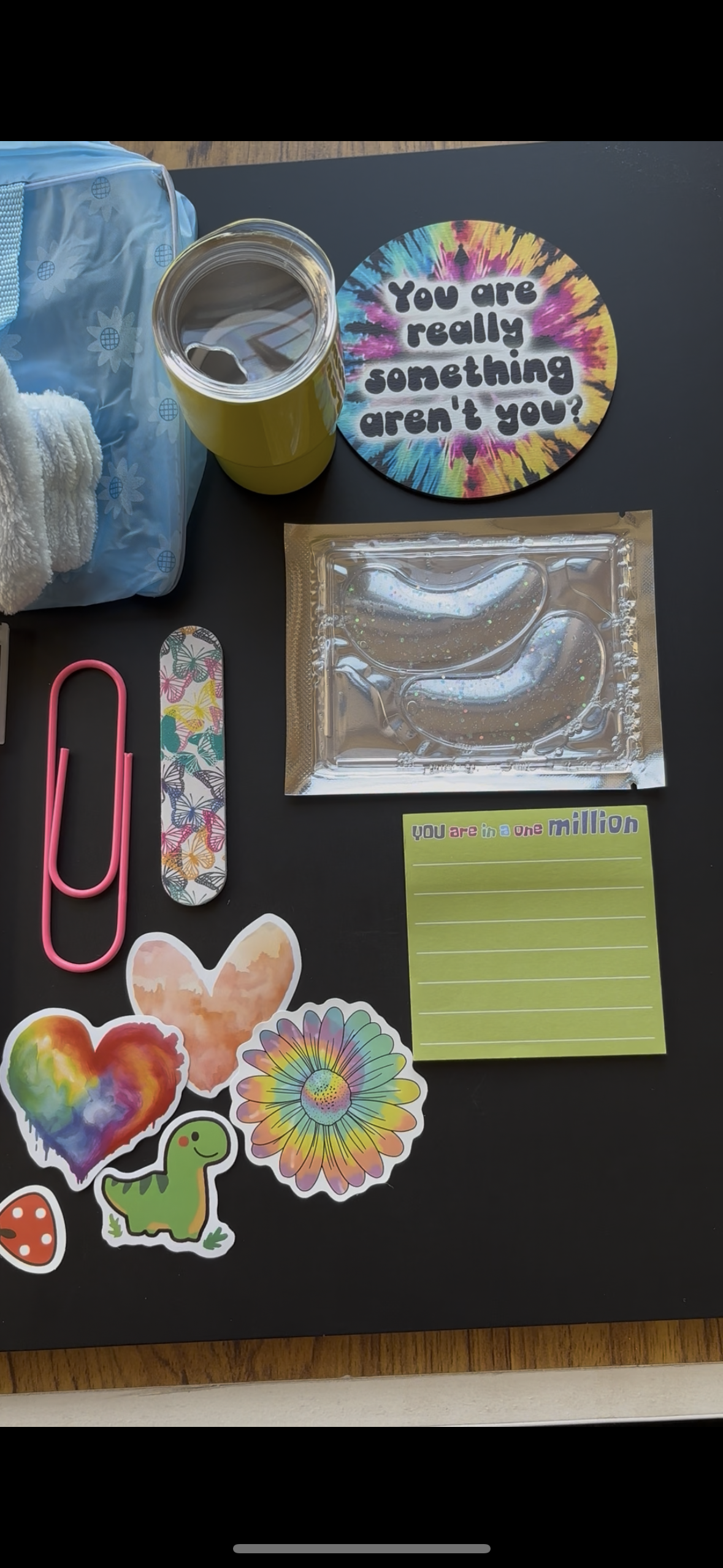 Blue and Yellow Stationery Bundle - Includes Pens Clips Bookmarks Stickers Hair Clip & More Self Care Products