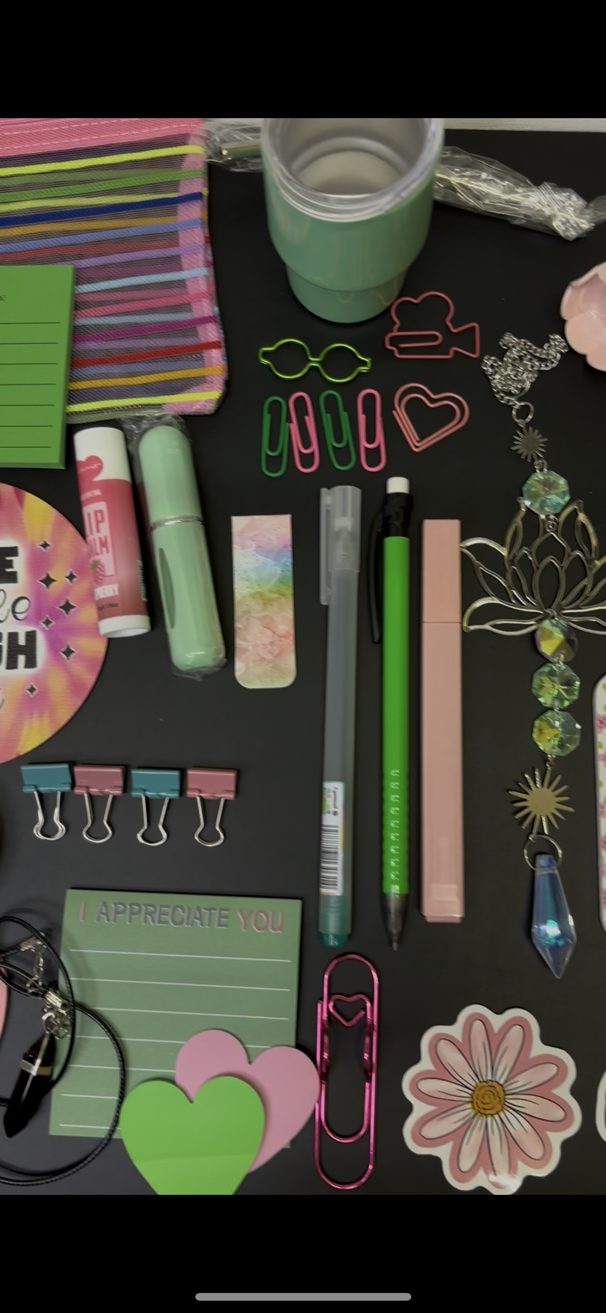 Pink and Green Gift Set of Stationary and Personal Care Items Includes Notepads Pens and Decorative Accessories