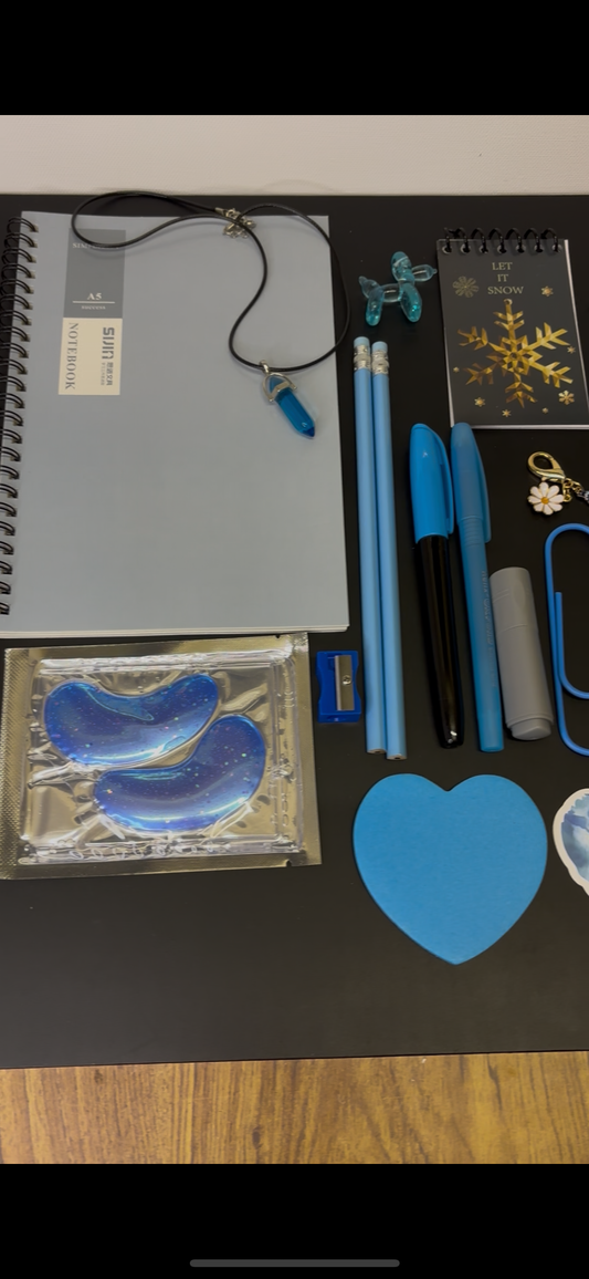 Blue and White Winter Themed Gift Set Includes Notebook Sticky Notes Bookmark Clips and More Perfect for Festive Gifting