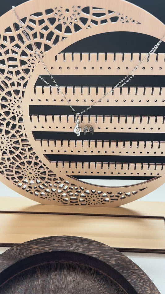 Stainless Steel Treble Clef Pendant with Matching Stud Earrings 17 Inch Chain and Butterfly Back Studs Musical Jewelry Set